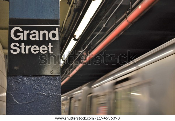 New York, NY/ USA:\
10-01-18- Grand Street New York Subway Sign Lower East Side\
Manhattan MTA Train Station