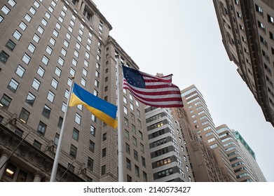 New York, NY, USA - 3.23.2022: NYC Mayor Eric Adams Raised The Ukrainian Flag Alongside The US Flag For The First Time Ever In A Show Of Solidarity.