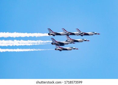 New York, NY / USA - 4/28/2020: Airforce And Navy Thunderbirds And Blue Angels Fly Over Manhattand And Philadelphia To Support Medicine Workers During Covid Pandemy