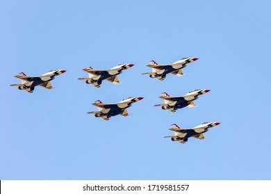 New York, NY / USA - 4/28/2020: Airforce And Navy Thunderbirds And Blue Angels Fly Over Manhattand And Philadelphia To Support Medicine Workers During Covid Pandemy