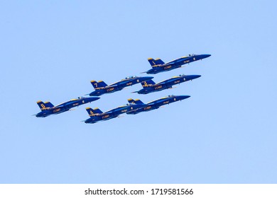 New York, NY / USA - 4/28/2020: Airforce And Navy Thunderbirds And Blue Angels Fly Over Manhattand And Philadelphia To Support Medicine Workers During Covid Pandemy