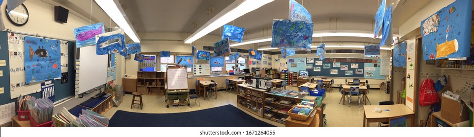 New York, NY / USA - 6-18-15: Empty Elementary School Classroom