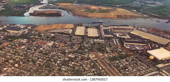 New York, NY / USA - April 28, 2019 -Outskirts Of New York As Seen In The Daytime From Above Aerial Photography.