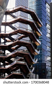New York, NY / USA - April 3, 2020: The 28-acre Hudson Yards real estate development on Manhattan's West Side features skyscrapers, residences, a shopping mall, and the Vessel art installation.