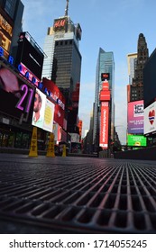 New York, NY / USA - April 25 2020: Empty Times Square During The Covid-19 Pandemic