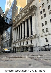 New York, NY  USA - April 20, 2020: Exterior Of New York's NYSE During Coronavirus Pandemic Pause Of 2020