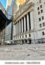 New York, NY USA - April 19, 2020: NYSE And Empty Wall Street And Broad Street During Covid-19 Pandemic