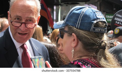 New York, NY, USA, April 26, 2015: US Senator Chuck Schumer Being Interviewed