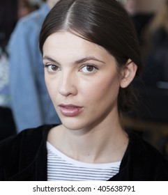 New York, NY, USA - April 13, 2016: A Model Prepares Backstage For Marchesa SS 2017 Bridal Presentation At Canoe Studio, Manhattan