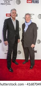 New York, NY, USA - April 16, 2016: Anthony Bourdain and Jeremiah Tower attend the premiere of 'Jeremiah Tower: The Last Magnificent' during 2016 TFF at the John Zuccotti Theater at BMCC Tribeca PAC