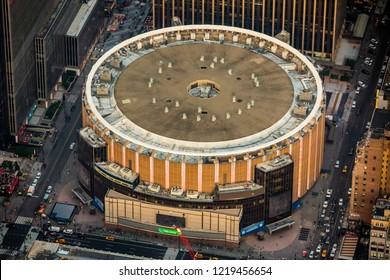 New York, NY / USA - August 07 2018: Madison Square Garden Aerial View