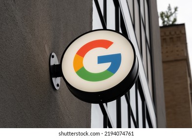  
New York, NY, USA - August 22, 2022: Close Up Of Google Logo On Its Office Building In New York City, USA. Google LLC Is An American Multinational Technology Company.
