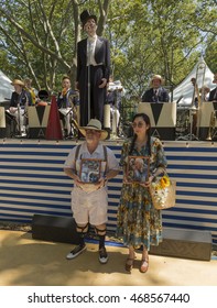 New York, NY USA - August 13, 2016: Gregory Moore & Simon Mulligan perform tribute to Bill Cunningham at 11th annual Jazz Age lawn party by Michael Arenella & Dreamland Orchestra on Governors Island