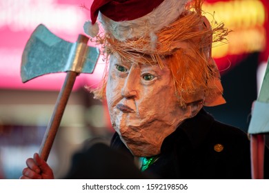 New York, NY / USA - December 17 2019:  Anti-Trump Impeachment Rally In Times Square, Article II, Section 4