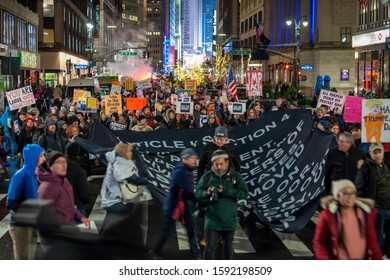 New York, NY / USA - December 17 2019:  Anti-Trump Impeachment Rally In Times Square, Article II, Section 4