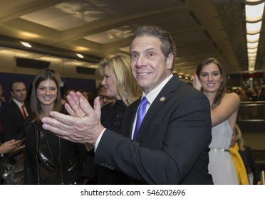 New York, NY USA - December 31, 2016: Sandra Lee And Governor Andrew Cuomo Attend 2nd Avenue Subway Celebration At 72nd Street Station In Manhattan