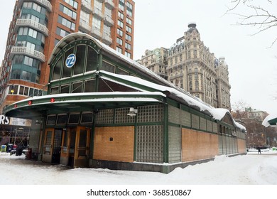 NEW YORK, NY, USA- FEB 13- 72nd Subway Station, Manhattan, NYC On Snowy Day, February 13, 2014