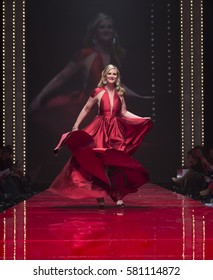 New York, NY USA - Feb 9, 2017: Bonnie Somerville In Carmen Marc Valvo Walk Runway For The Red Dress Collection 2017 Fashion Show By Macys At Hammerstein Ballroom To Benefit American Heart Association