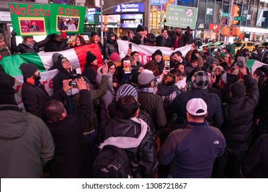 New York, NY / USA - February 09, 2019: Mexican-Americans Gathered In Times Square To Demand 