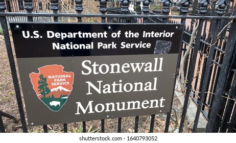 New York, NY, USA - February 10, 2020:  Stonewall National Monument Sign.