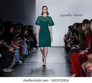 New York, NY, USA - February 7, 2020: A model walks runway for Pamella Roland Fall/Winter 2020 collection at Pier 59 Studuos, Manhattan