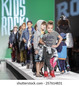 New York, NY, USA - February 12, 2015: Models walk the runway at the Nike Levi's Kids Rock runway show during Mercedes-Benz Fashion Week Fall 2015 at The Salon at Lincoln Center, Manhattan