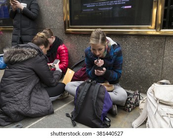 New York, NY USA - February 23, 2016: Dancers Line Up Outside Radio City Music Hall For Rockette Auditions In Rockettes New York Spectacular