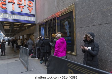 New York, NY USA - February 23, 2016: Dancers Line Up Outside Radio City Music Hall For Rockette Auditions In Rockettes New York Spectacular