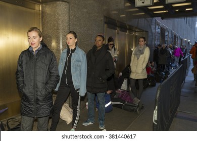 New York, NY USA - February 23, 2016: Dancers Line Up Outside Radio City Music Hall For Rockette Auditions In Rockettes New York Spectacular