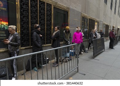 New York, NY USA - February 23, 2016: Dancers Line Up Outside Radio City Music Hall For Rockette Auditions In Rockettes New York Spectacular