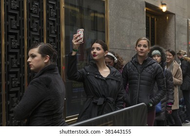 New York, NY USA - February 23, 2016: Dancers Line Up Outside Radio City Music Hall For Rockette Auditions In Rockettes New York Spectacular