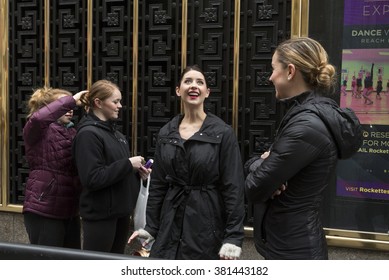 New York, NY USA - February 23, 2016: Dancers Line Up Outside Radio City Music Hall For Rockette Auditions In Rockettes New York Spectacular