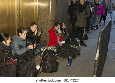 New York, NY USA - February 23, 2016: Dancers Line Up Outside Radio City Music Hall For Rockette Auditions In Rockettes New York Spectacular