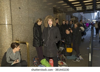 New York, NY USA - February 23, 2016: Dancers Line Up Outside Radio City Music Hall For Rockette Auditions In Rockettes New York Spectacular