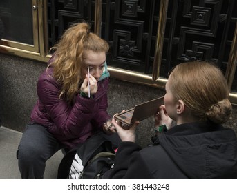 New York, NY USA - February 23, 2016: Dancers Line Up Outside Radio City Music Hall For Rockette Auditions In Rockettes New York Spectacular