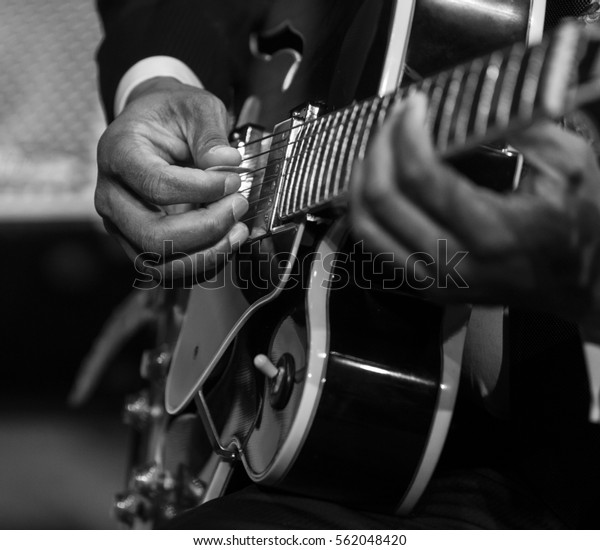 New York, NY USA - January\
5, 2017: Russell Malone performs during Jazz legends for disability\
pride concert as part of New York Winter Jazz festival at Quaker\
Hall