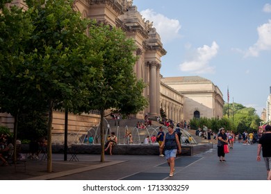 New York, NY, USA - July 22, 2019: Tourists Outside The Metropolitan Museum Of Art