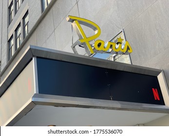 New York, NY / USA - July 12, 2020: Paris Movie Theater In Manhattan Lists Closed Due To Covid-19 Pandemic