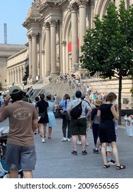 New York, NY  USA - July 16, 2021: New York City, New Yorkers Outside Metropolitan Museum Of Art During Last Weeks Of Covid-19 Pandemic Restrictions