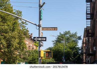 New York, NY - USA - July 30, 2021: A Street Sign For Christopher Street; In The West Village Neighborhood Of Manhattan. Famous For The Stonewall Inn And The Beginning Of Gay Rights Movement.