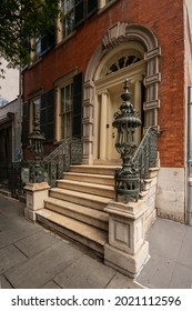 New York, NY - USA - July 30, 2021: View Of The 1832 Late-Federal Brick  Merchant's House Museum, A Preserved 19th-century Home Of A Wealthy Merchant Family.