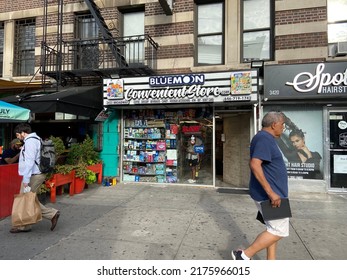 New York, NY USA - July 7, 2022 : The Blue Moon Convenient Store Deli At 3422 Broadway Where Bodega Employee Jose Alba Worked