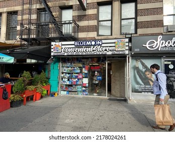 New York, NY USA - July 7, 2022 : The Blue Moon Convenient Store Deli At 3422 Broadway Where Bodega Employee Jose Alba Worked