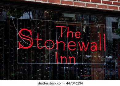 New York, NY, USA - July 2, 2016: The Stonewall Inn: Neon Sign Of Stonewall: The Stonewall Inn, Often Shortened To Stonewall, Is A Gay Bar And Recreational Tavern In The Greenwich Village.