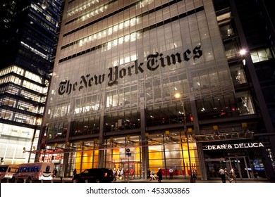 New York, NY, USA - July 11, 2016: Headquarters of The New York Times in night