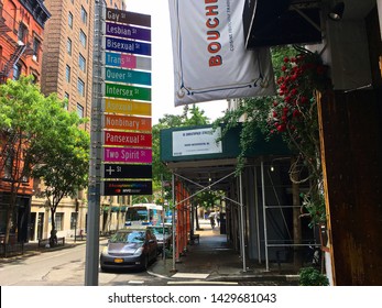 New York, NY, USA - June 20, 2019: The Stonewall Inn Uprising Originated One Block From The Intersection Of Gay And Christopher Streets In Greenwich Village With A New Sign That Says It All.