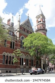 New York, NY, USA - June 1, 2020: Jefferson Market Library, Branch Of The NYPL, Originally Built As A Courthouse In 1877, Historic Landmark Building In Greenwich Village