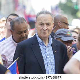 New York, NY USA - June 08, 2014: US Senator Chuck Schumer Attends 57th Annual Puerto Rican Day Parade On 5th Avenue In Manhattan