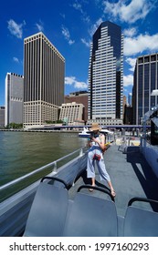 New York, NY, USA - June 24, 2021: 
 View Of Lower Manhattan From NYC Ferry.