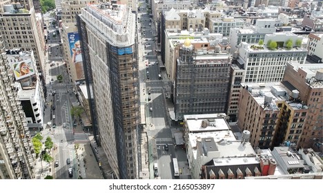 New York, NY USA - June 4, 2022: New York City, Aerial Perspective Of Fifth Avenue, Broadway And The Flatiron Building